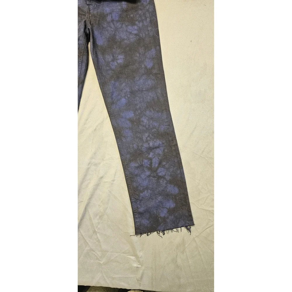 Gap Denim Cheeky Straight High Rise Tie Dye Jeans Blue Black Raw Hem‎ 26 2
